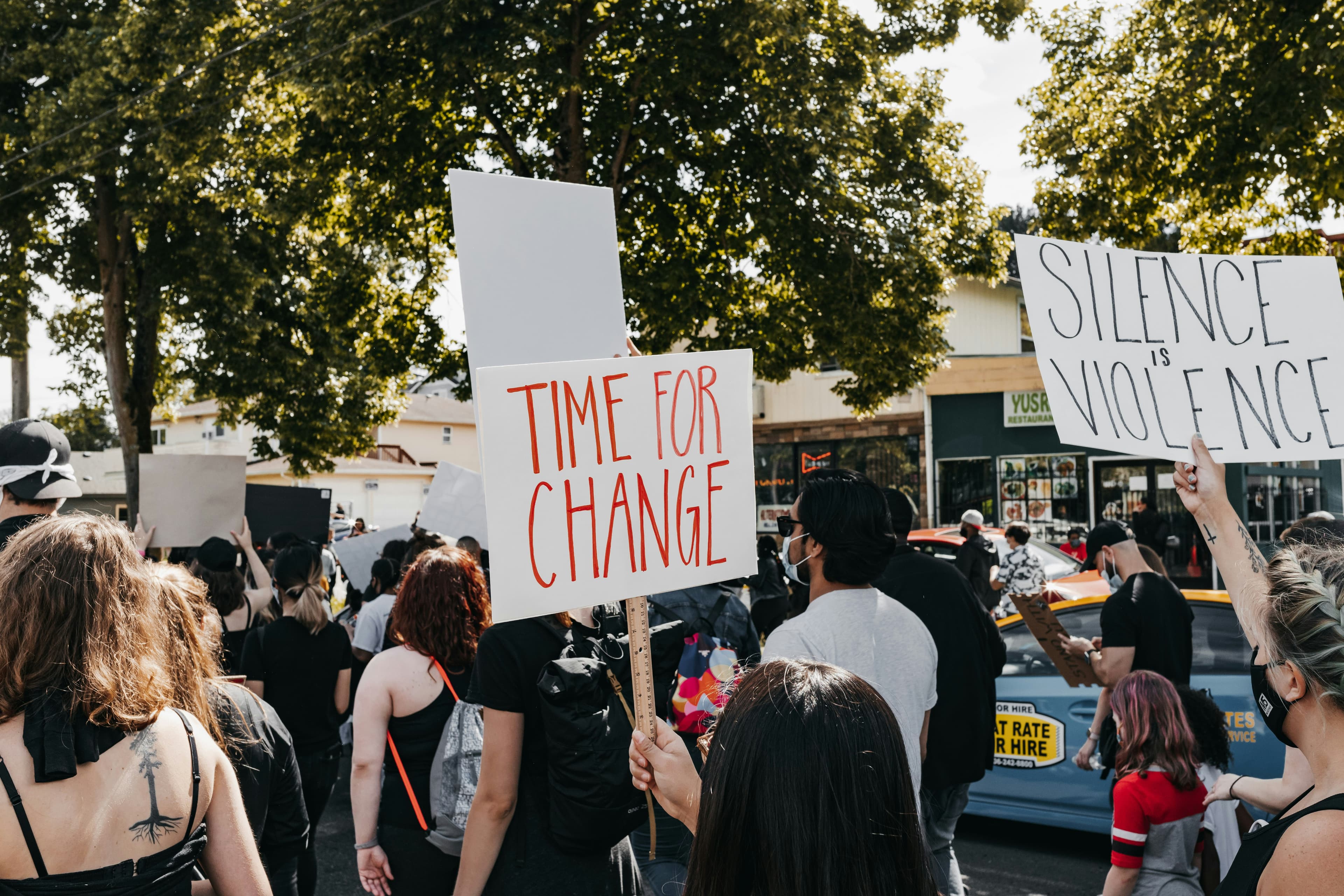 People marching together in community solidarity